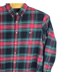 Vineyard Vines Mens XXL Plaid Button Down Shirt Red Green Flannel Whale Logo